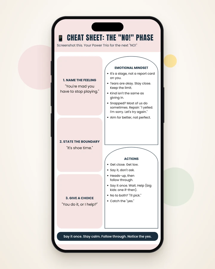 A phone showing the Power Trio cheat sheet from Part 2